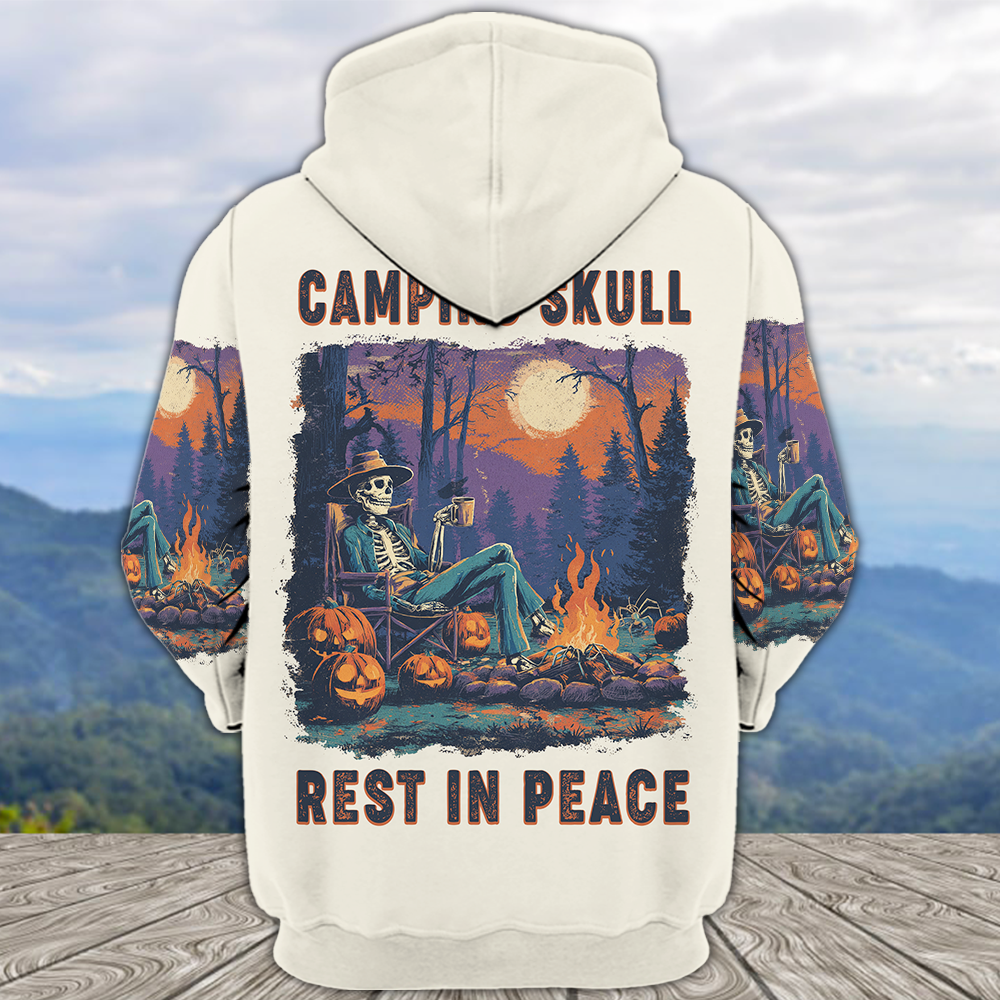 Chilling Skeleton by the Campfire Vintage Halloween All Over Print Shirt