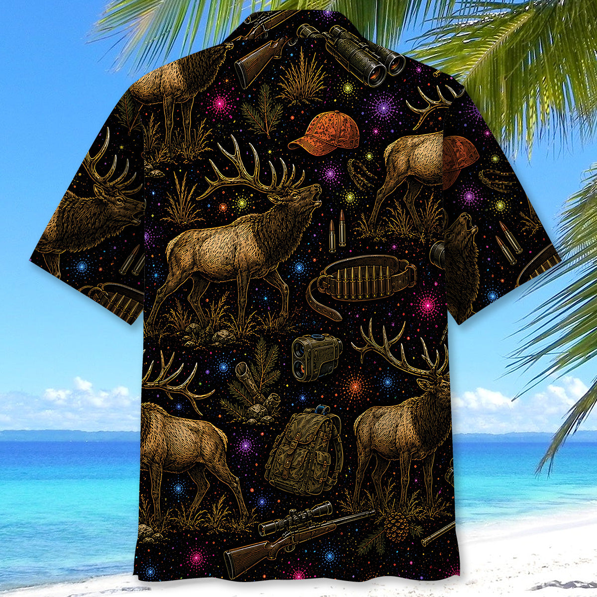 Retro Elk Hunting Colorful Hawaiian Shirt