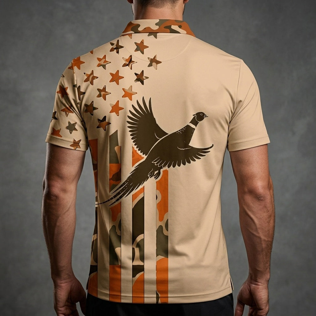 Custom Name Upland Pheasant Hunting Camouflage Style Men Polo Shirt