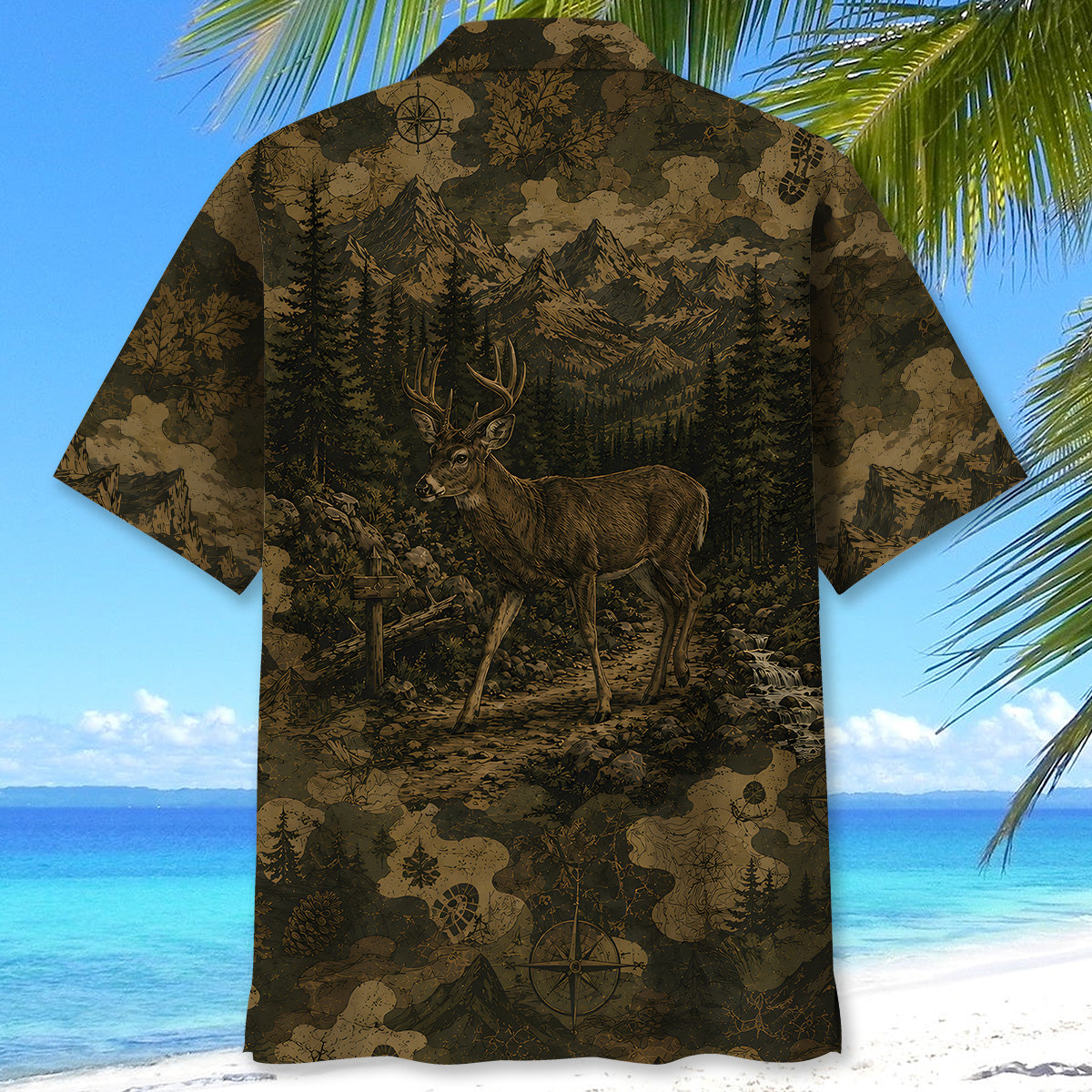 Deer Forest Camouflage Dark Hawaiian Shirt