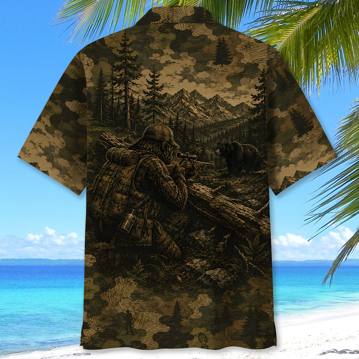 Bigfoot Black Bear Hunting Camouflage Funny Hawaiian Shirt