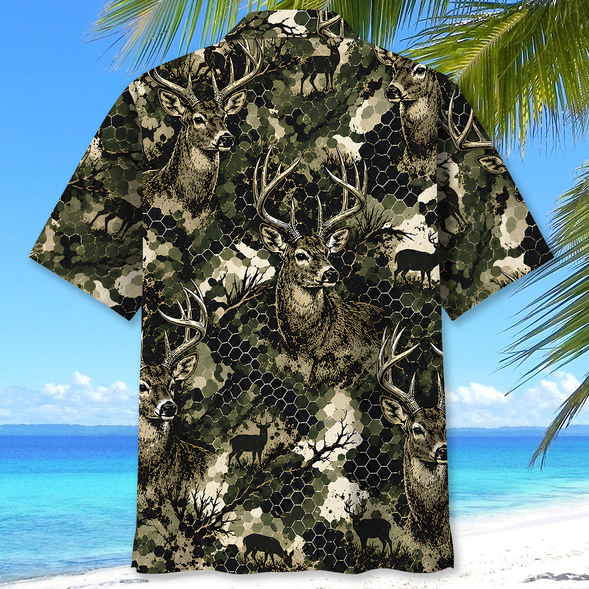 Tactical Hexagonal Deer Hunting Camo Hawaiian Shirt