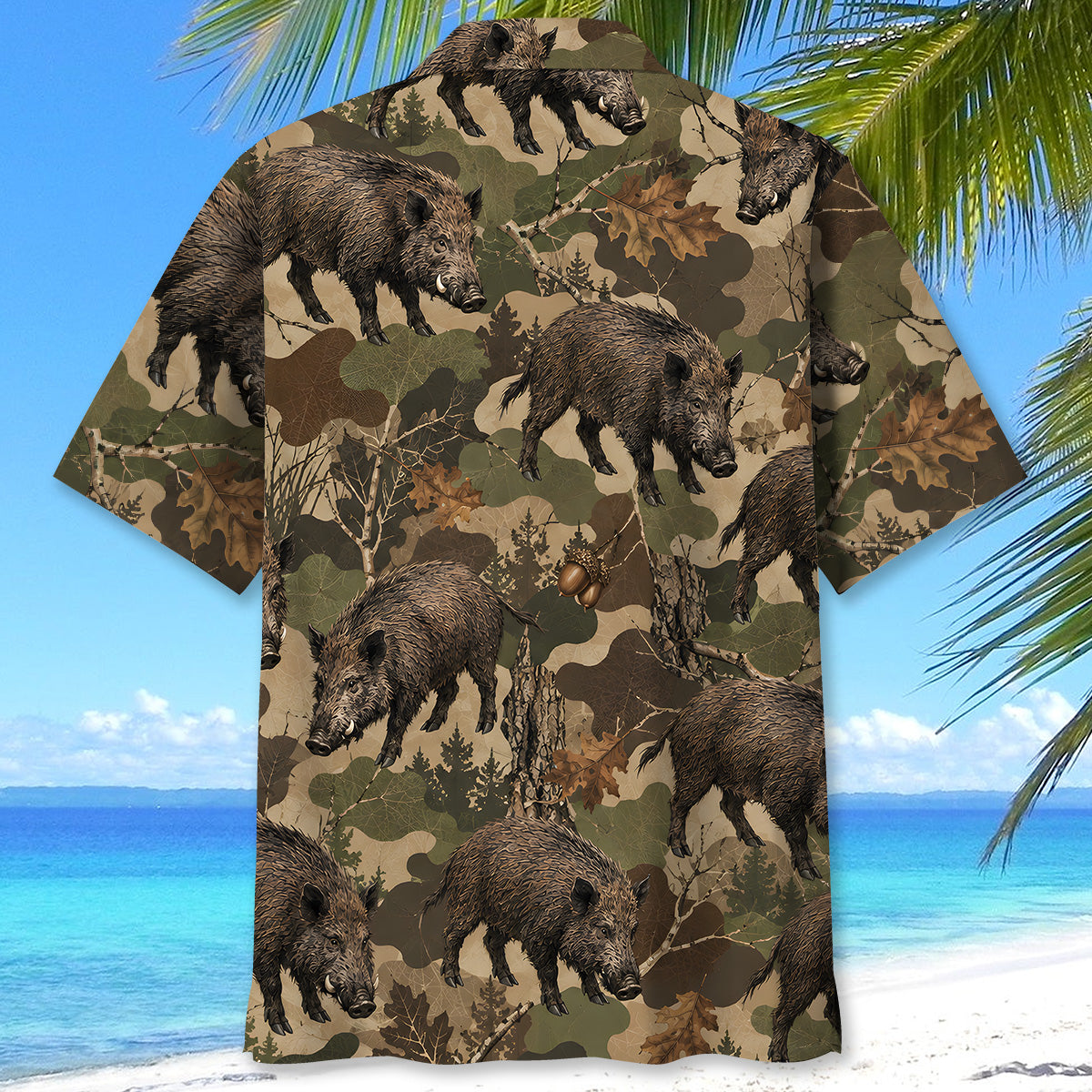 Feral Hog Woodland Hunting Camo Hawaiian Shirt