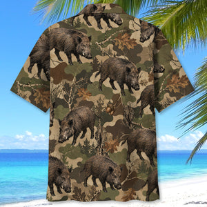 Feral Hog Woodland Hunting Camo Hawaiian Shirt