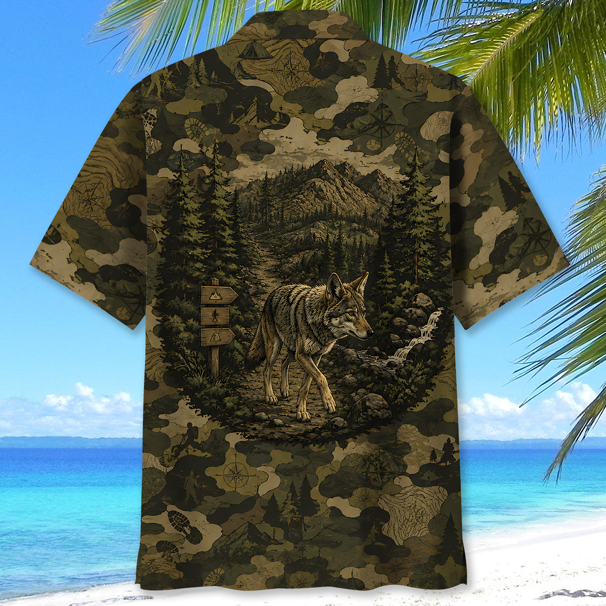 Coyote Forest Camouflage Dark Hawaiian Shirt