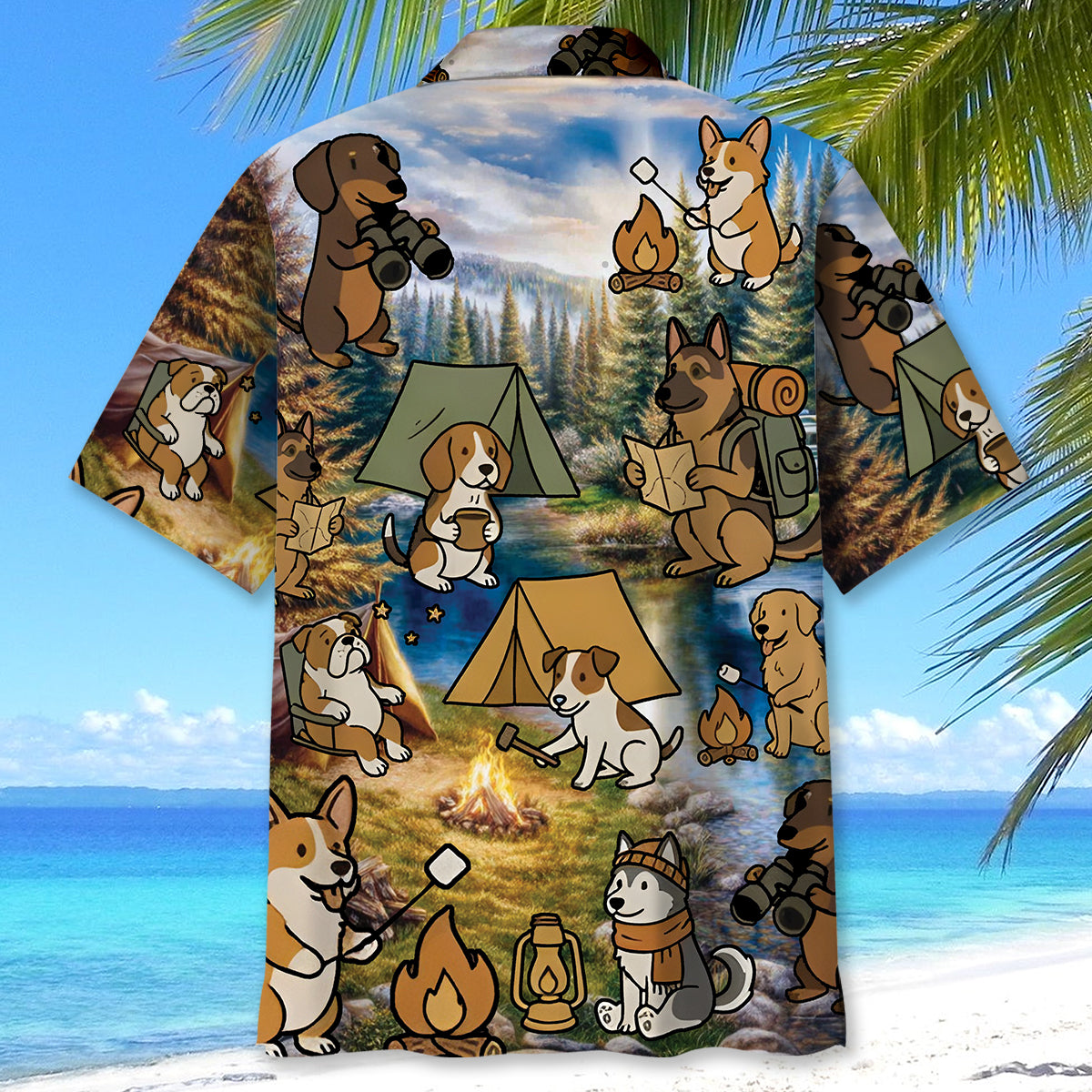 Funny Dog Camping Hawaiian Shirt