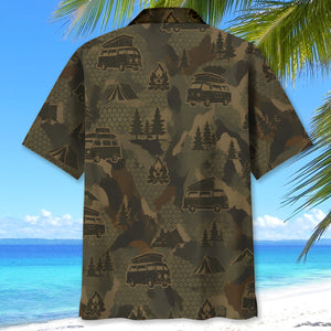Camper Van Hippie Car Camping Camouflage Hawaiian Shirt