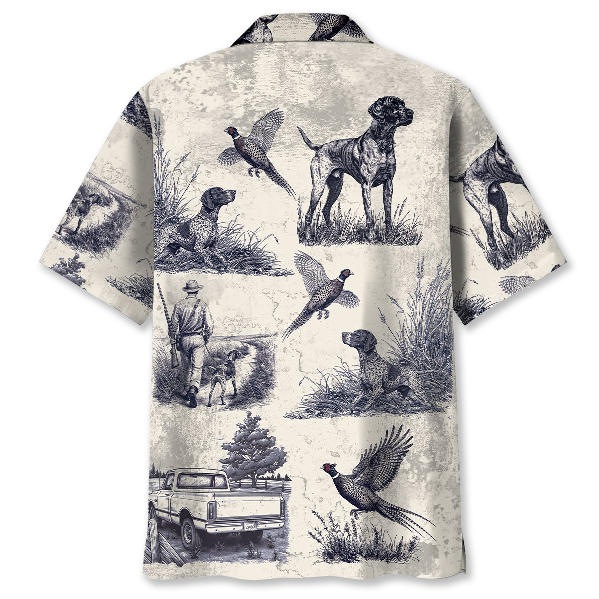 Retro Pheasant & Hunting GSP Dog Button Down Hawaiian Shirt