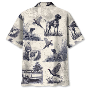 Retro Pheasant & Hunting GSP Dog Button Down Hawaiian Shirt