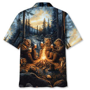Bear Camping Drinking Night Hawaiian Shirt