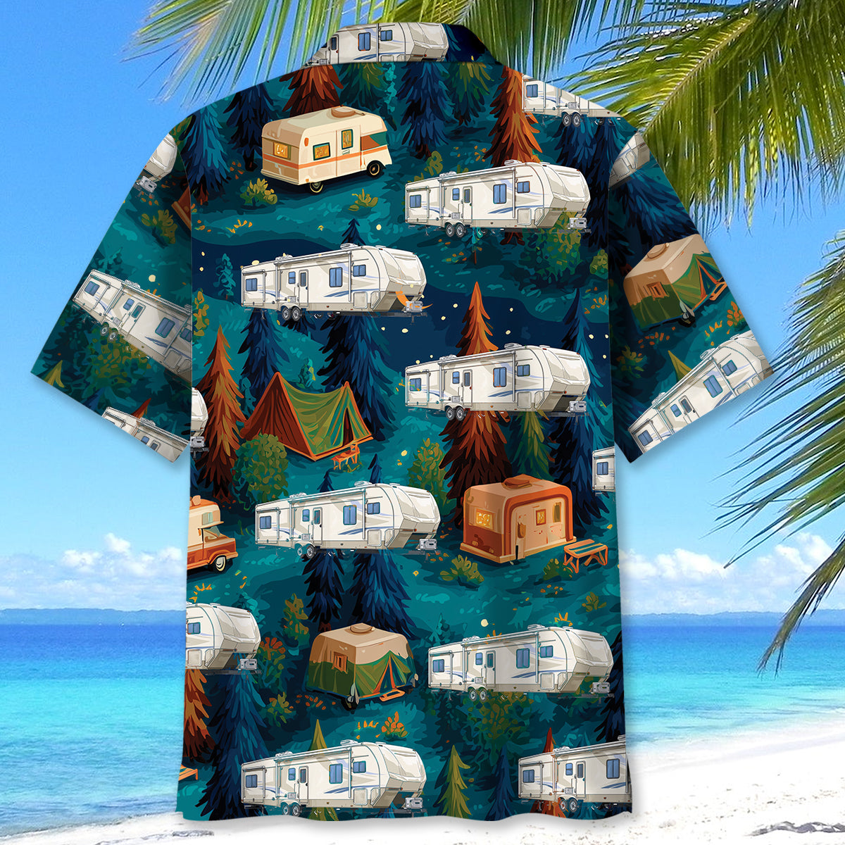 Night Forest Fiffth-Wheel Trailer Hawaiian Shirt