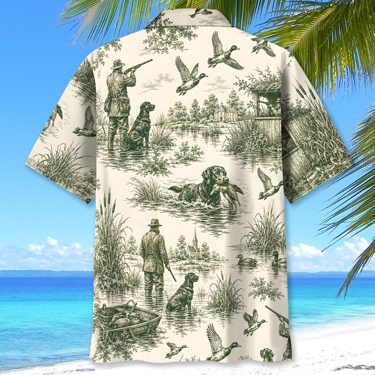 Duck Hunting Toile Vintage Art Hawaiian Shirt