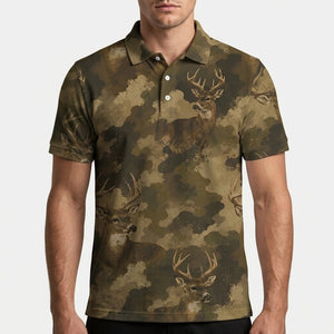 Deer Camouflage Graphic Pattern Men Polo Shirt