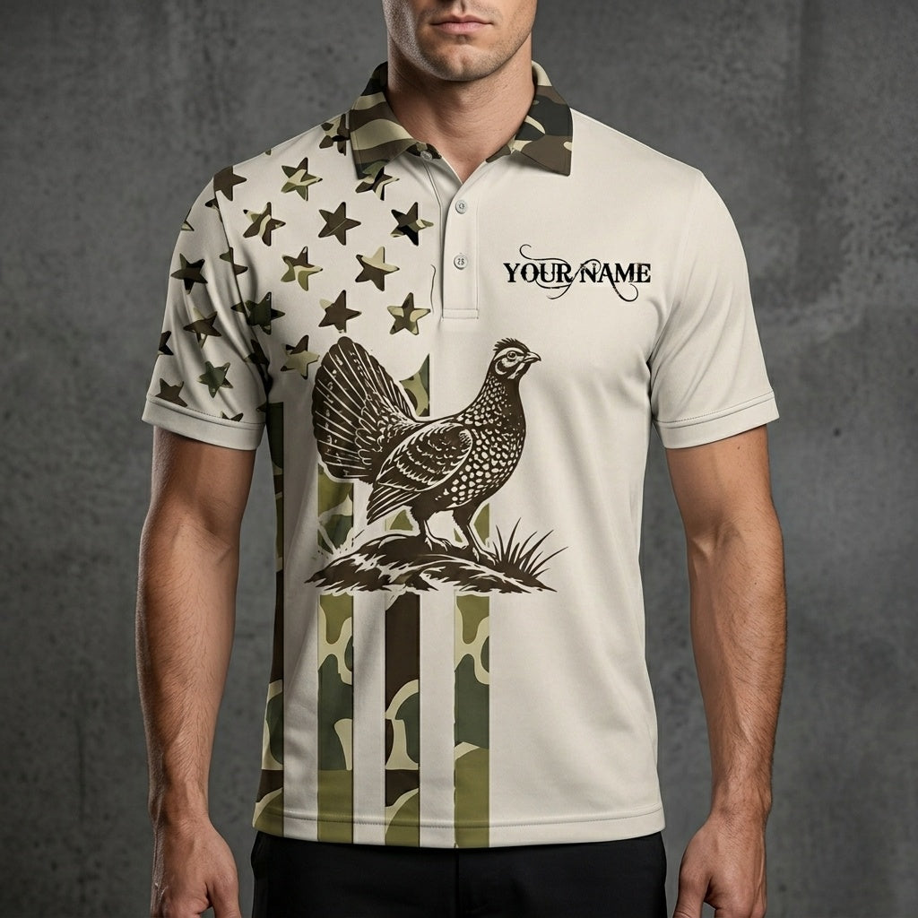 Custom Name Grouse Hunting Camouflage Style Men Polo Shirt