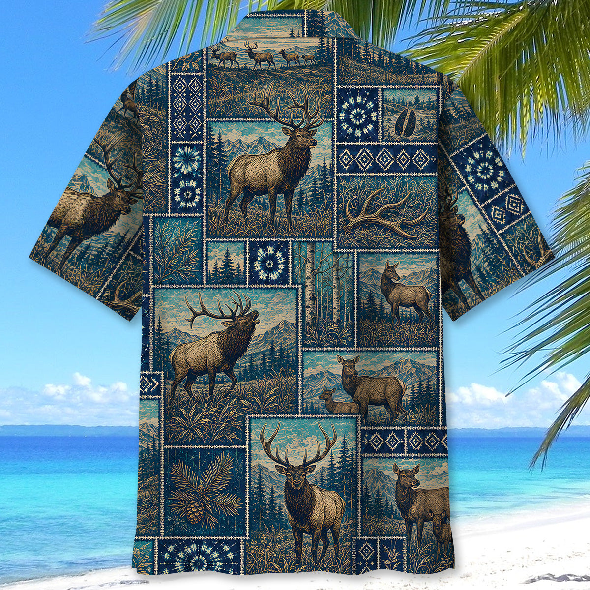 Vintage Blue Elk Hunting Hawaiian Shirt