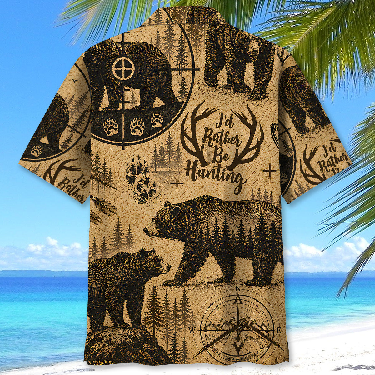 Black Bear I'd Rather Be Hunting Hawaiian Shirt