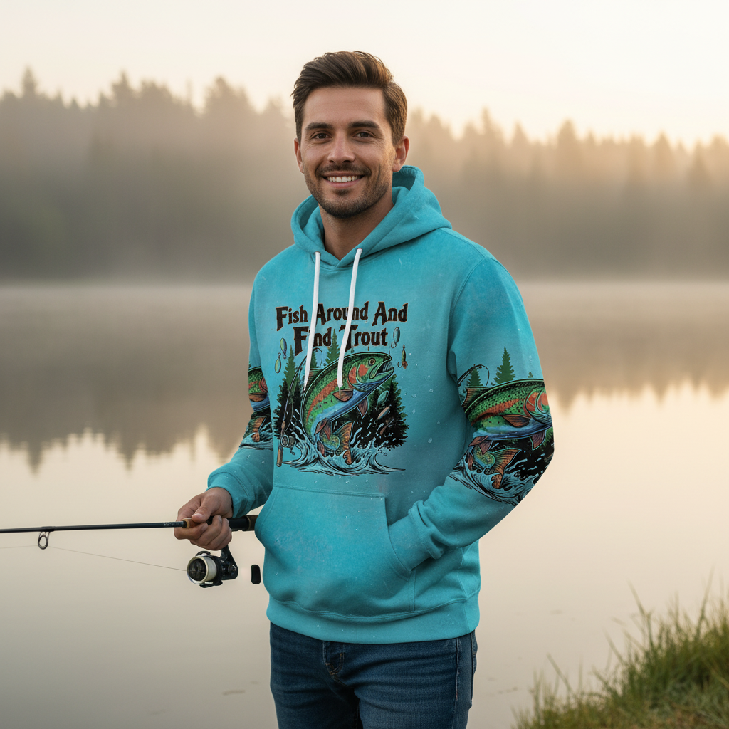 Fish Around And Find Trout Retro Graphic All Over Print Shirt