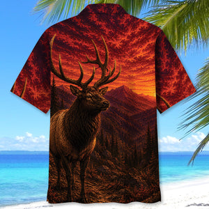 Elk Hunting Burnt Sky Hawaiian Shirt