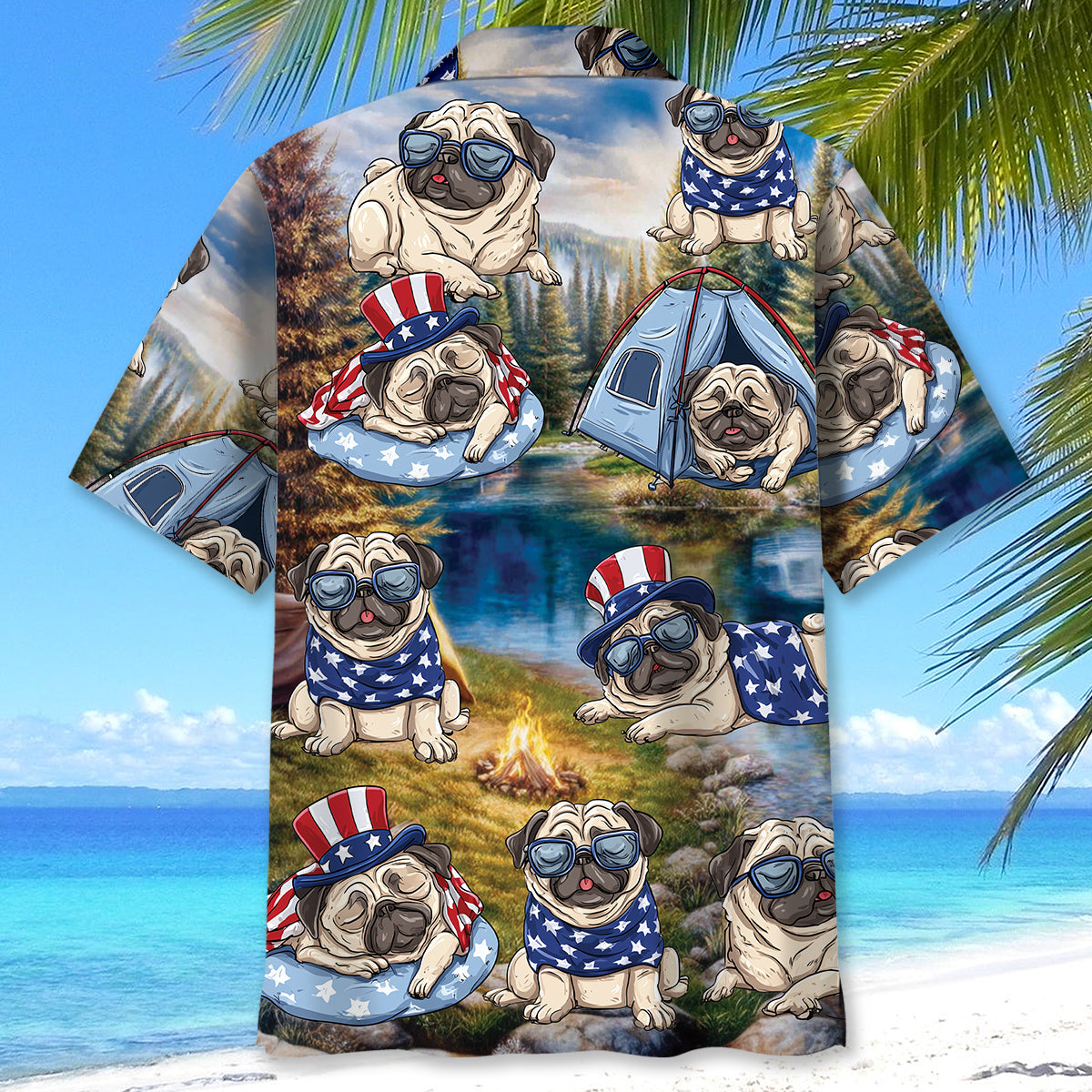 America Funny Pug Camping Hawaiian Shirt