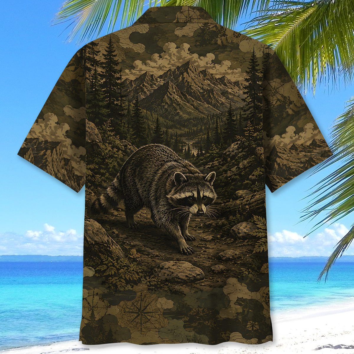 Raccoon Forest Camouflage Dark Hawaiian Shirt