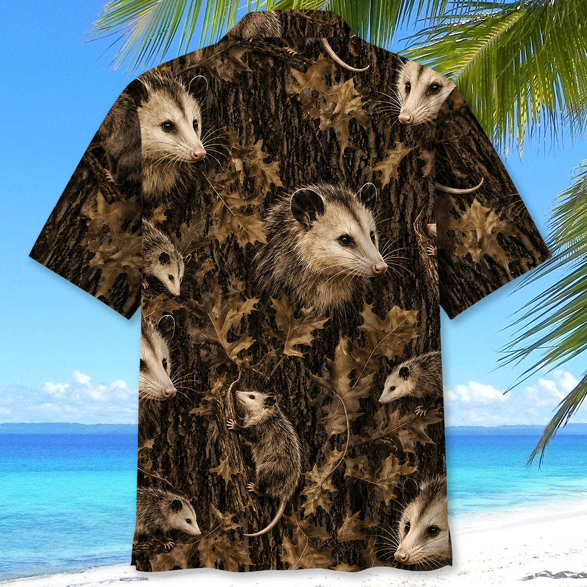 Vintage Opossum Art Camo Hawaiian Shirt