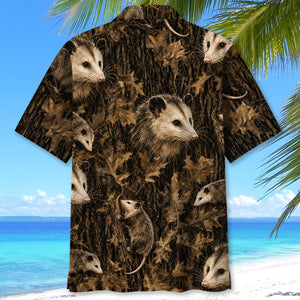 Vintage Opossum Art Camo Hawaiian Shirt