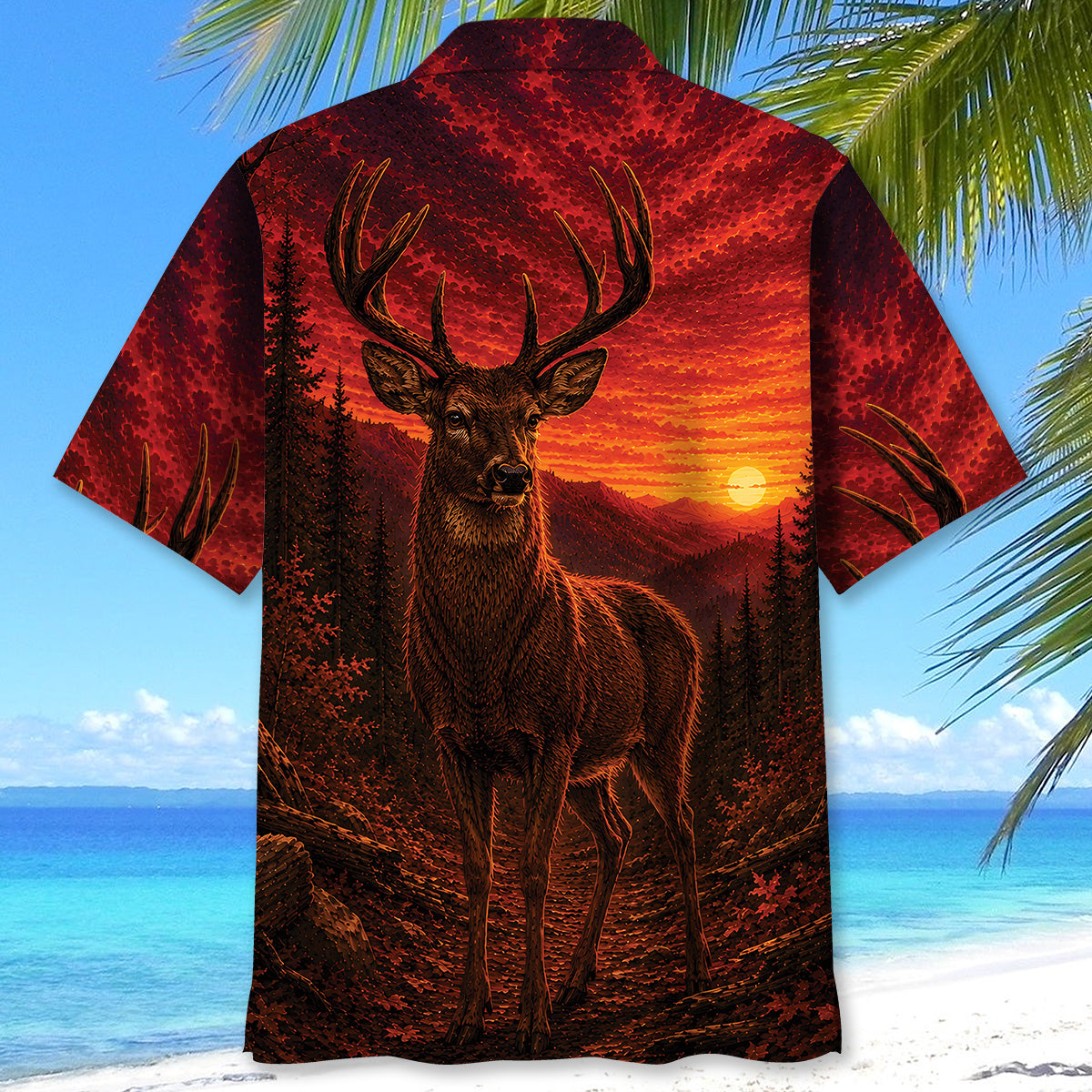 Deer Hunting Burnt Sky Hawaiian Shirt