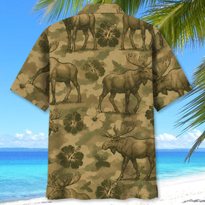 Moose Hibiscus Camouflage Hawaiian Shirt
