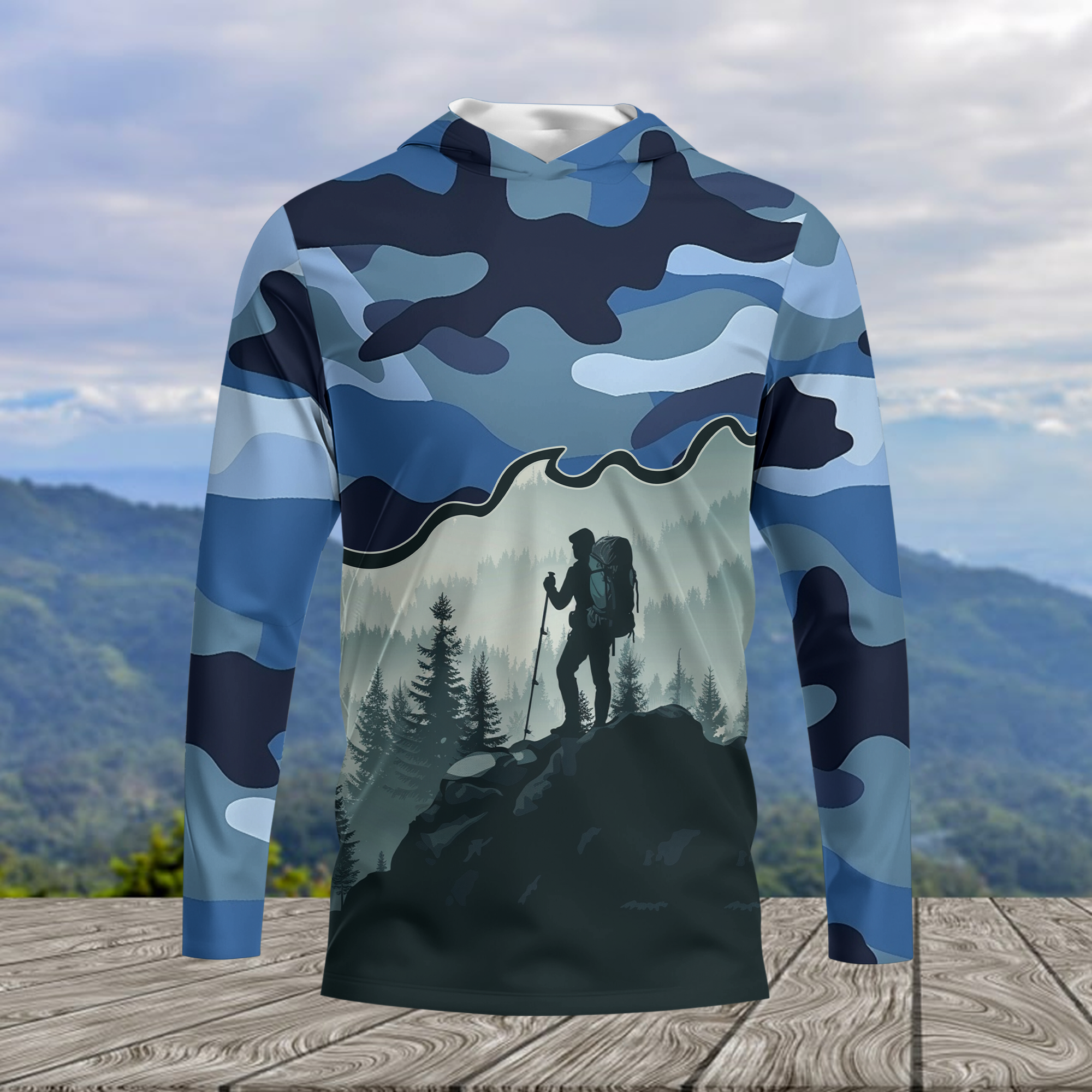 Hiking Mountain Blue Camo All Over Print Shirt