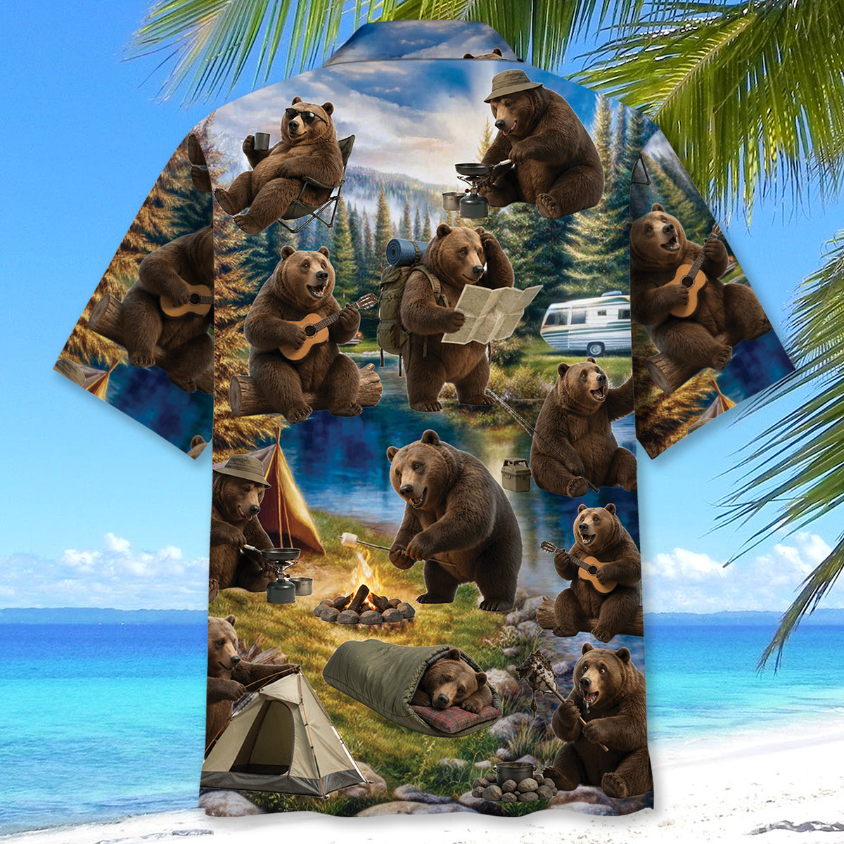 Funny Bear Camping Hawaiian Shirt