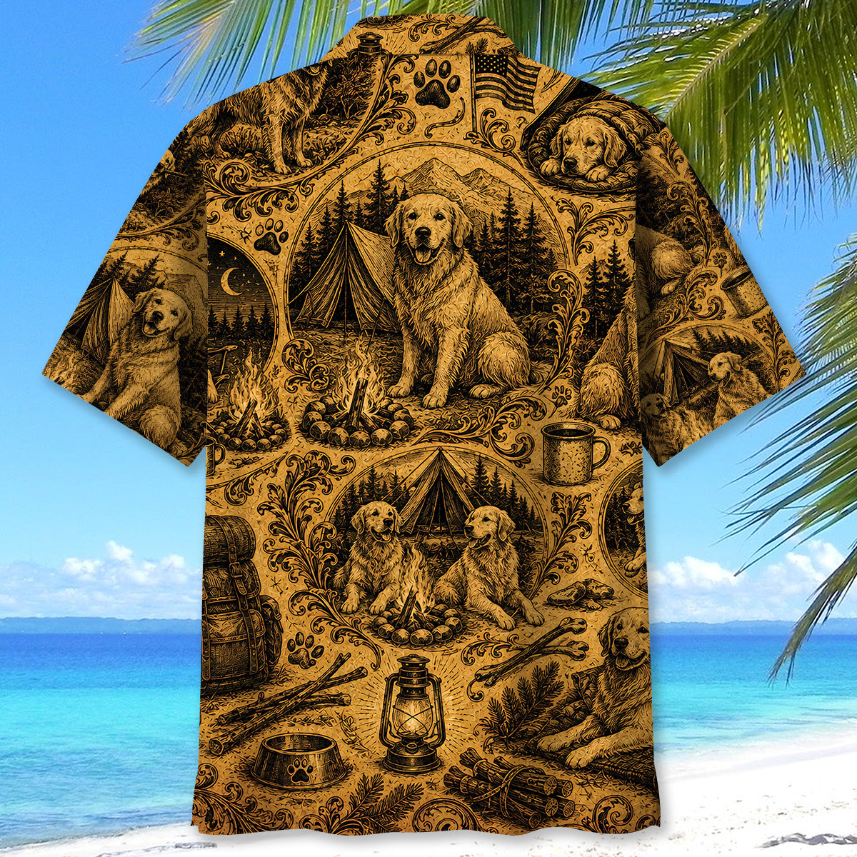 Camping With Golden Retriever Vintage Legend Art Hawaiian Shirt
