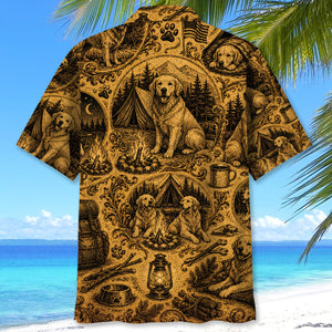 Camping With Golden Retriever Vintage Legend Art Hawaiian Shirt