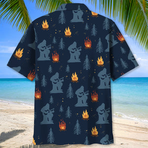 Campfire Silhouette Bigfoot Hawaiian Shirt
