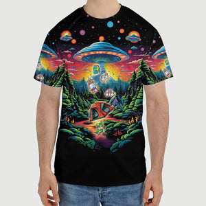 Alien UFO Abduction On Camping Site Night All Over Print Shirt