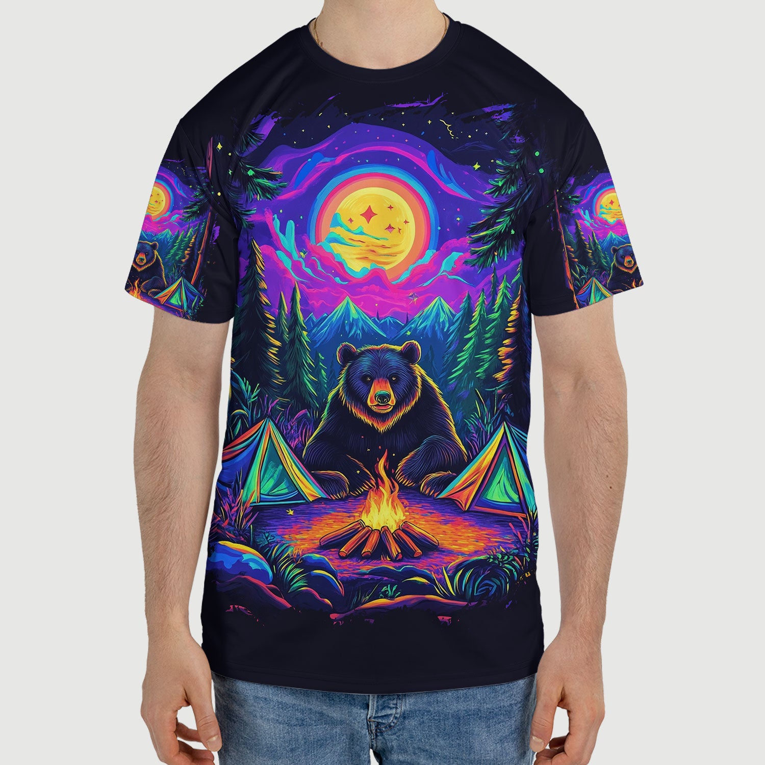 Camping Night With Bear All Over Print Shirt