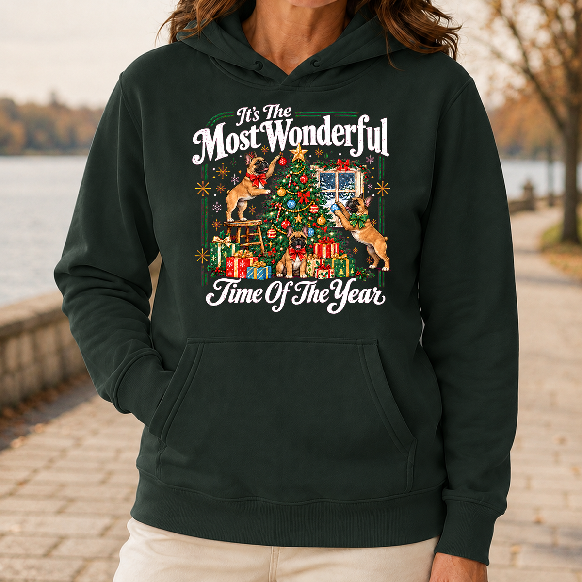 Wonderful Christmas French Bulldog - 5-HS2D-ForestGreen