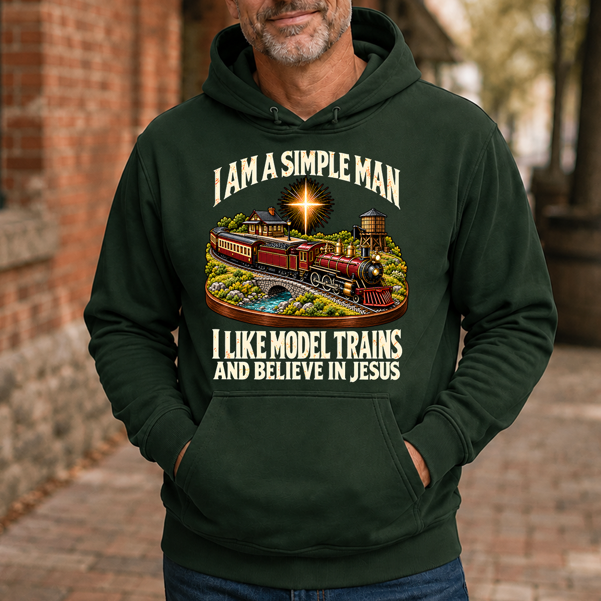 I Like Model Trains & Believe In Jesus - 5-HS2D-ForestGreen