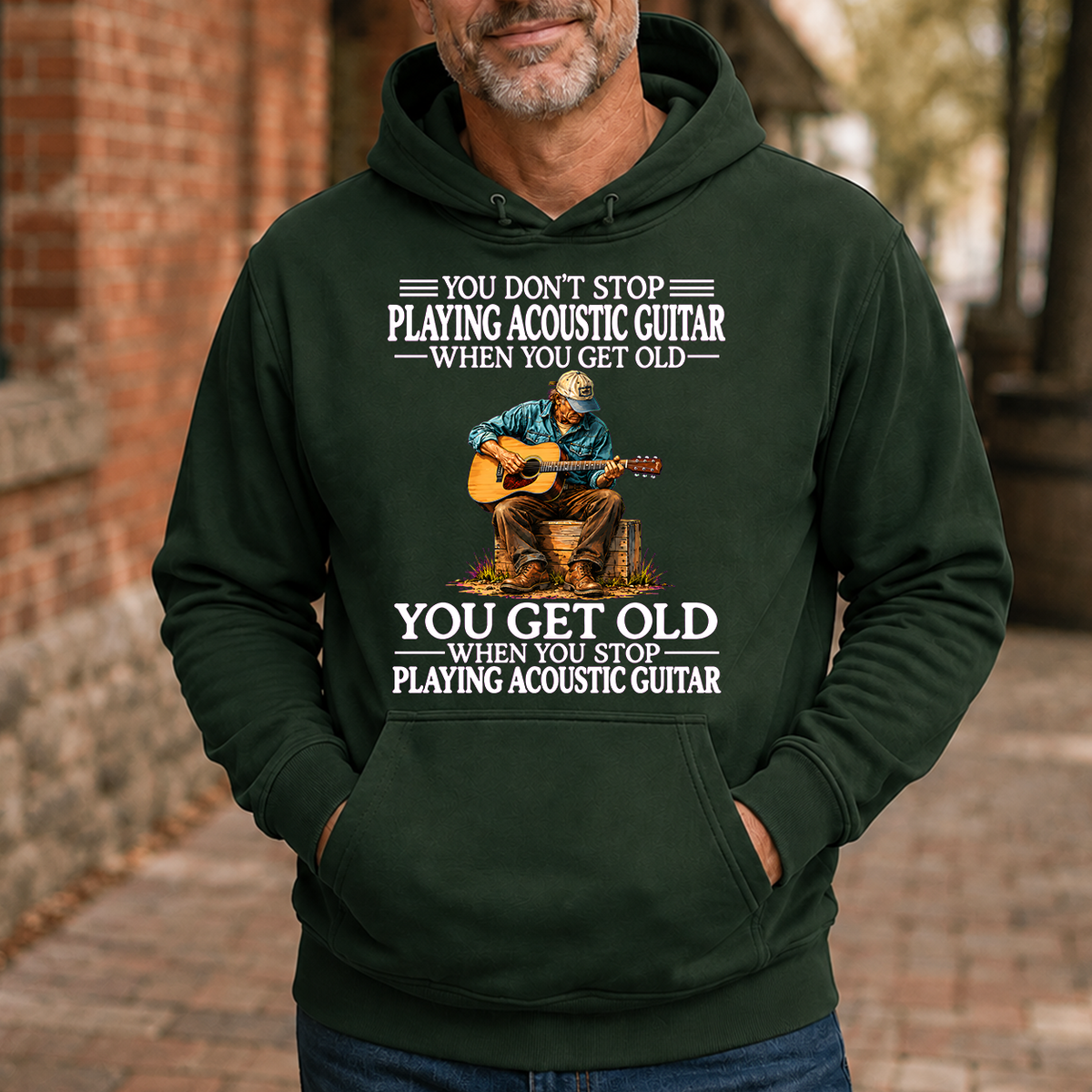 Old Man Don't Stop Playing Acoustic Guitar - 5-HS2D-ForestGreen