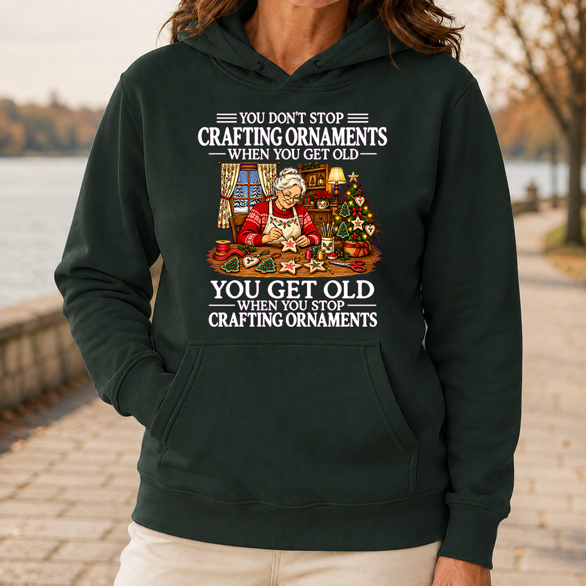 Old Woman Don't Stop Crafting Ornaments - 5-HS2D-ForestGreen