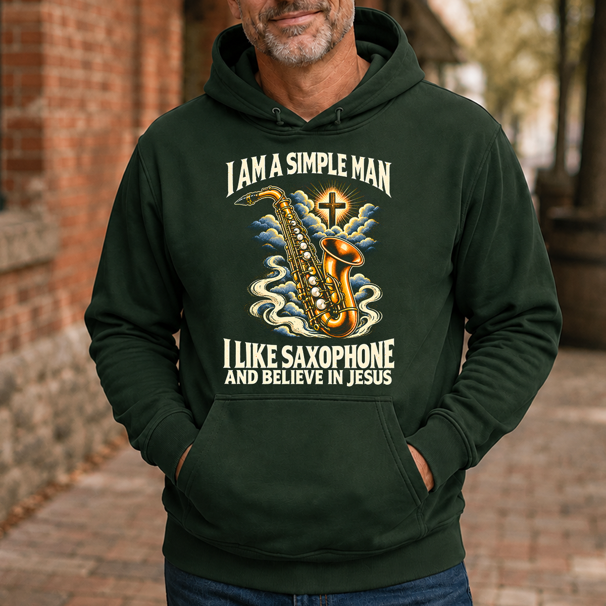 I Like Saxophone & Believe In Jesus - 5-HS2D-ForestGreen