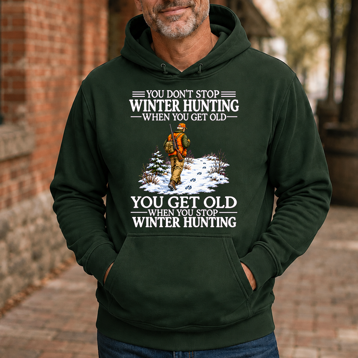 Old Man Don't Stop Winter Hunting - 5-HS2D-ForestGreen
