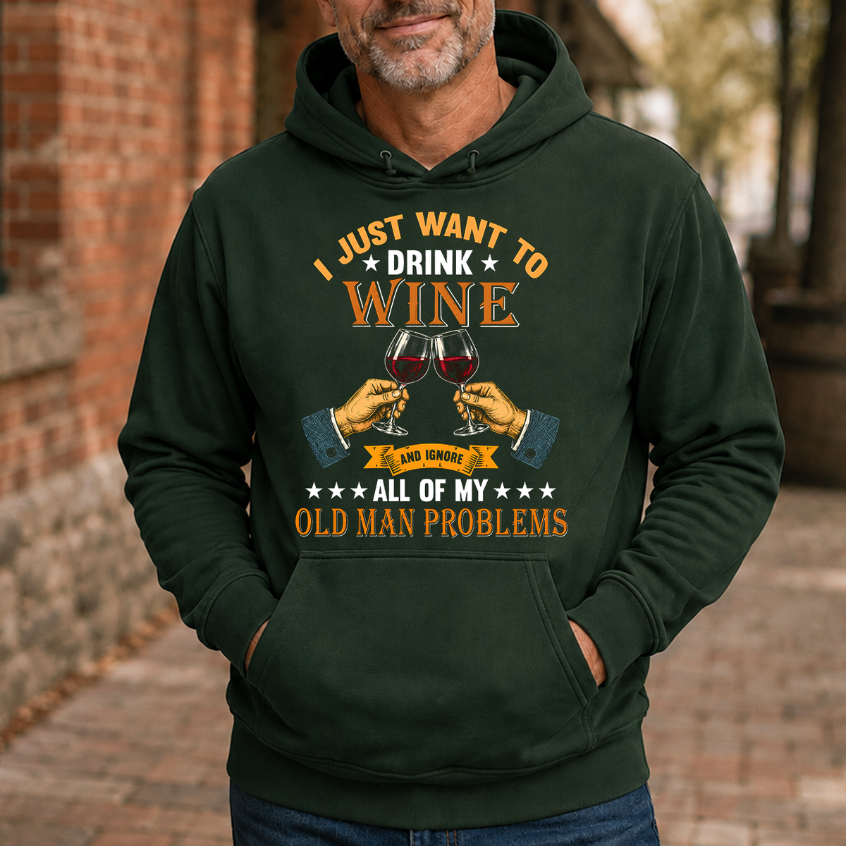 Vintage I Just Want To Drink Wine - 5-HS2D-ForestGreen