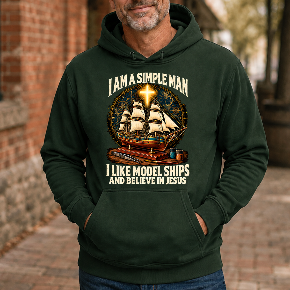I Like Model Ships & Believe In Jesus - 5-HS2D-ForestGreen