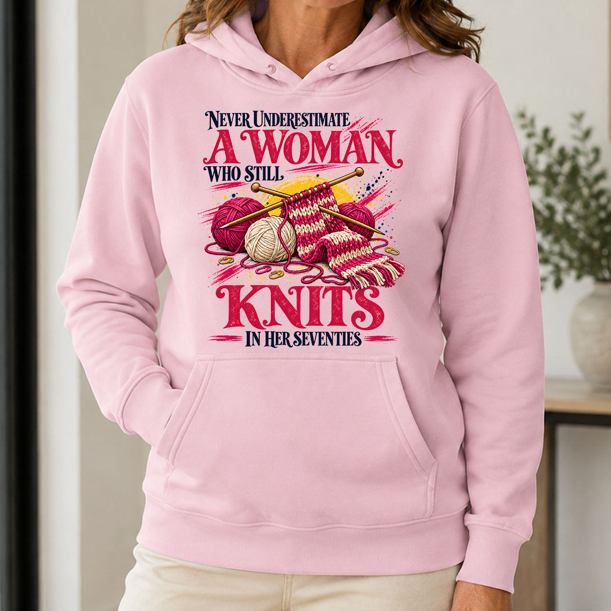 A Woman Still Knits In Her Seventies - 5-HS2D-LightPink