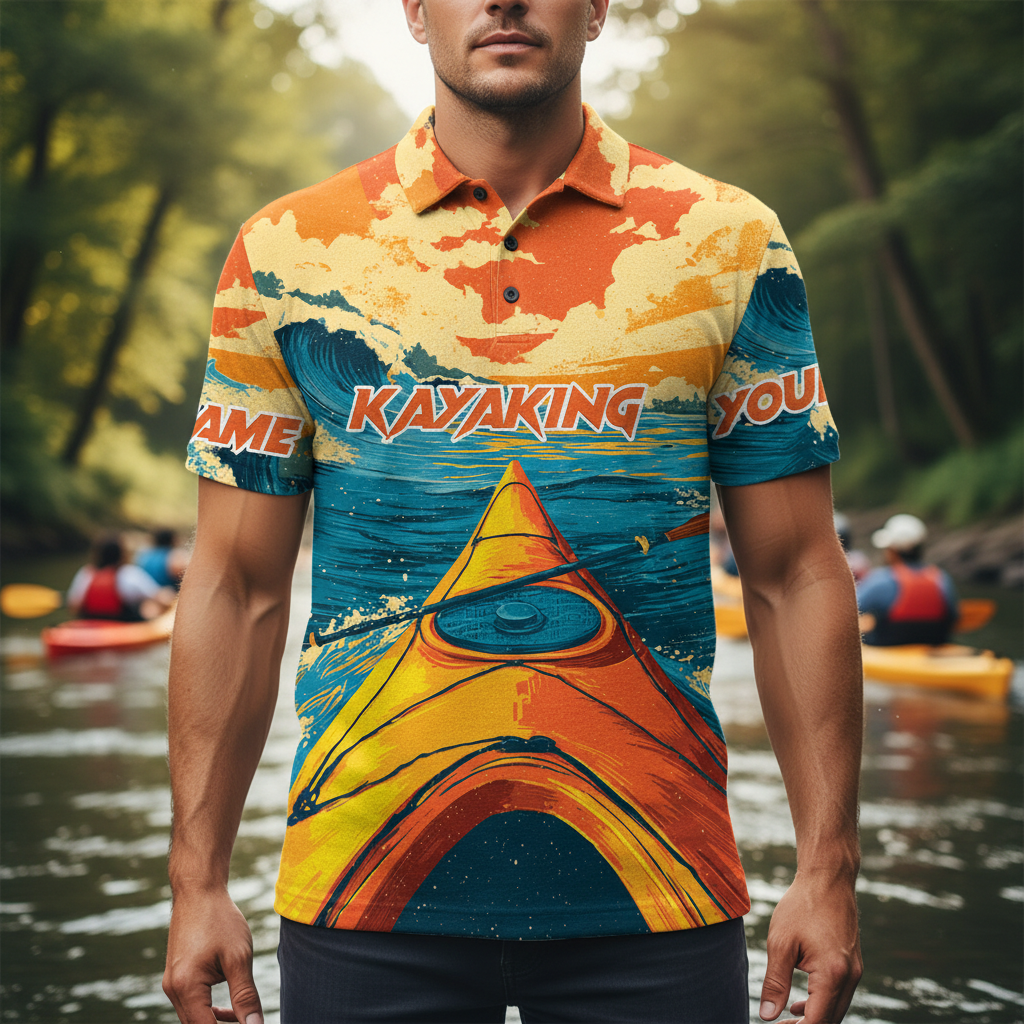 Custom Name Sunset Kayaking Scene All Over Print Shirt