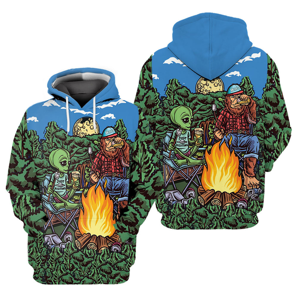 Alien Bigfoot Camping All Over Print Shirt