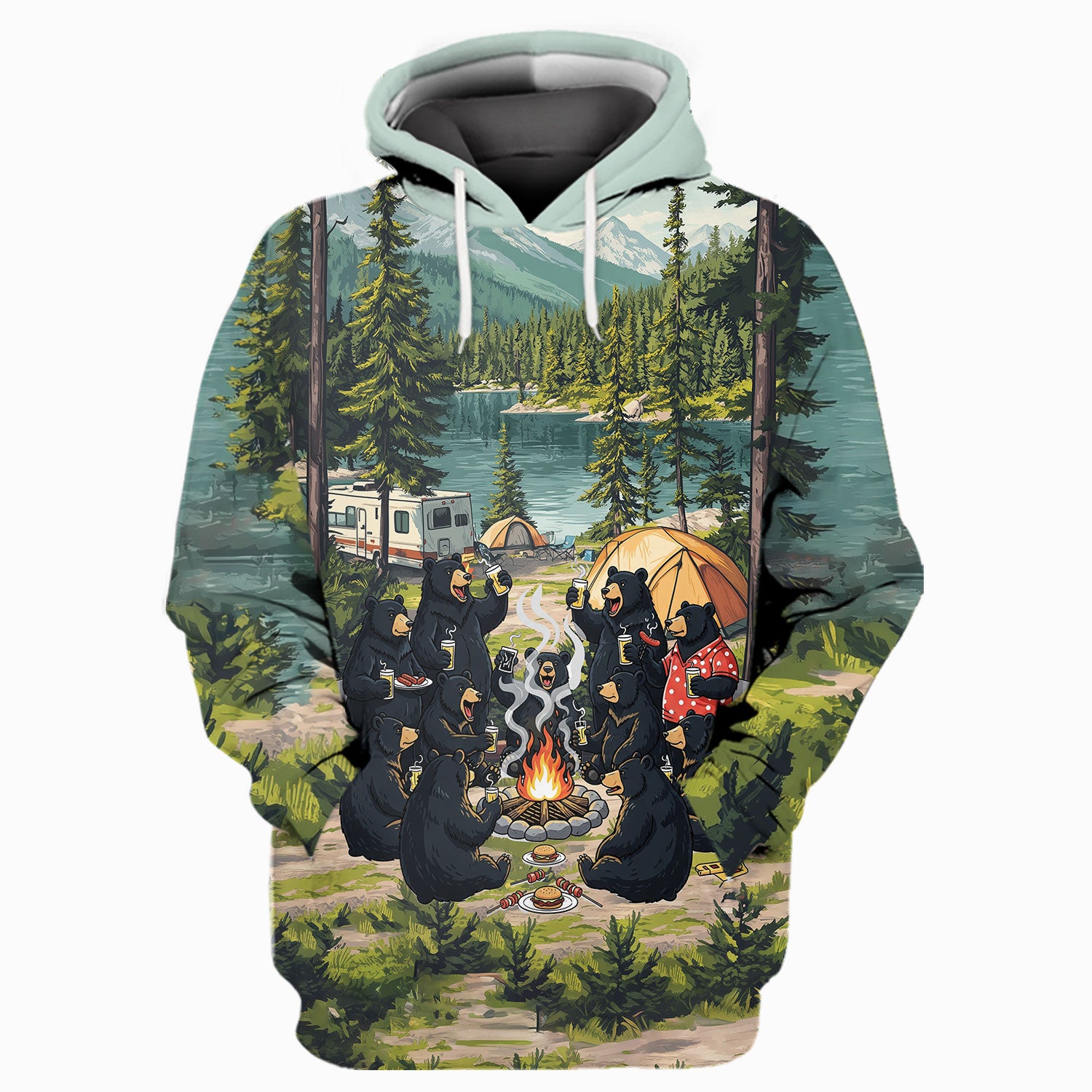 Friends, Fires, Fun Camping Crew Black Bear All Over Print Shirt