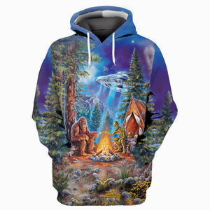 Bigfoot Alien Camping Night All Over Print Shirt