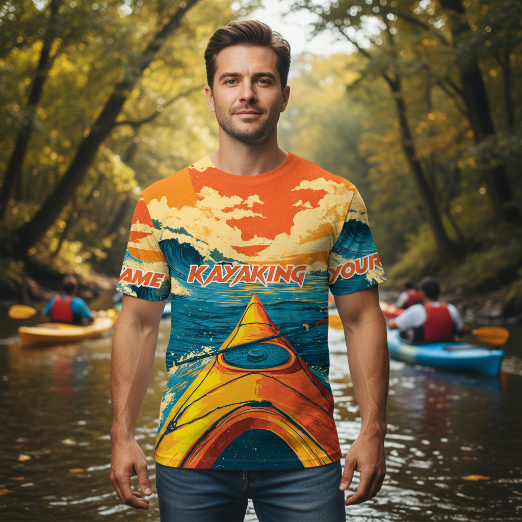 Custom Name Sunset Kayaking Scene All Over Print Shirt