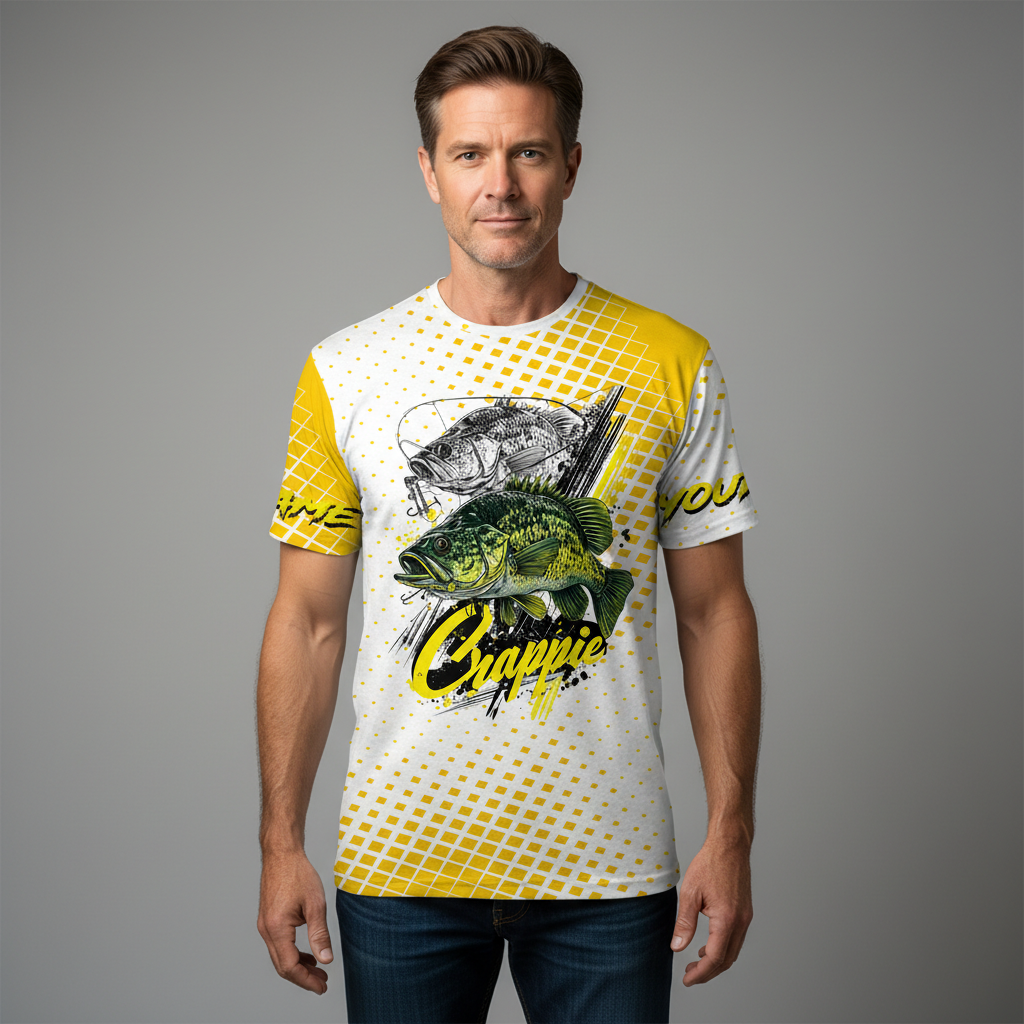 Custom Name Crappie Fish Yellow All Over Print Shirt